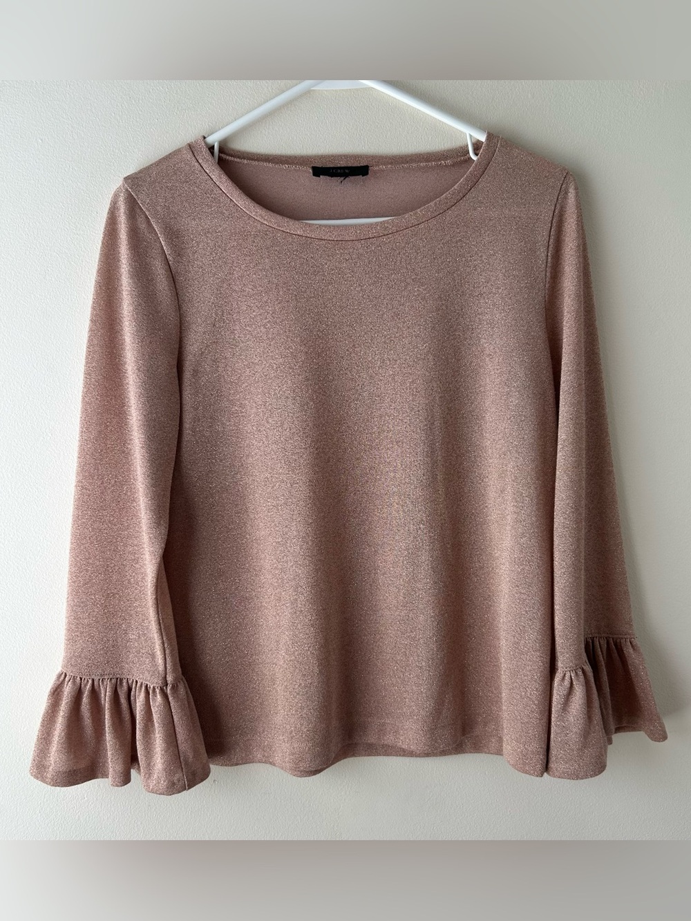 J. Crew Shimmer Metallic Sparkle Bell Sleeve Top Blouse Pale Pink S